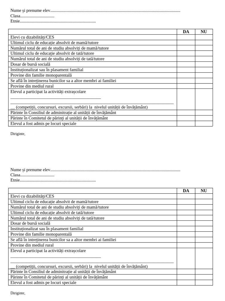 Chestionar Segregare | PDF