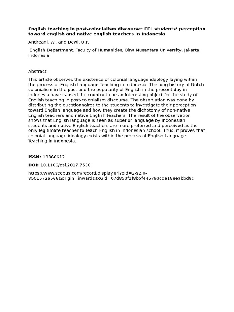 EFL Students' Views on Native Teachers in Indonesia | PDF