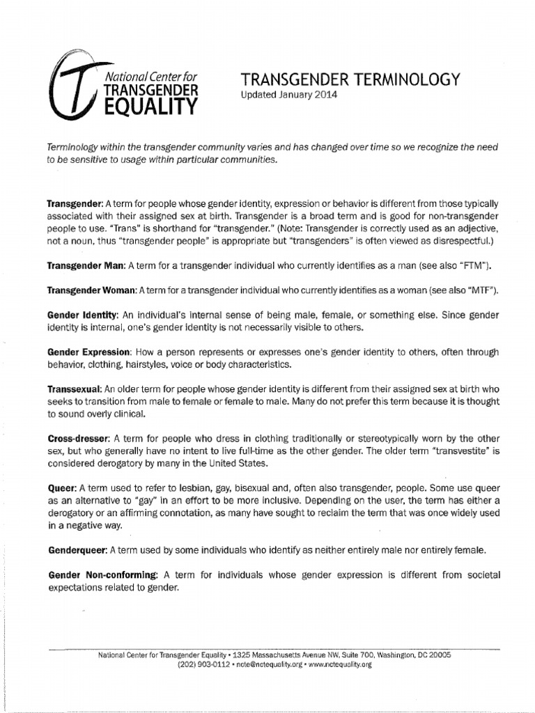 Transgender Terminology Ncte | PDF