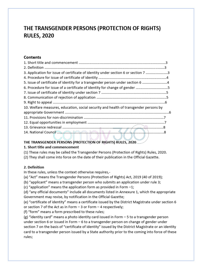 Transgender Rights Protection Rules 2020 | PDF | Transgender | LGBTQIA+ ...