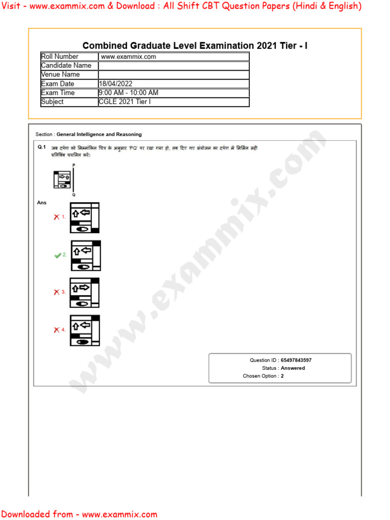 SSC CGL Tier 1 Question Paper 18 April 2022 All Shift in Hindi | PDF