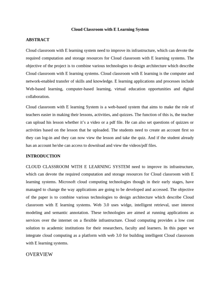 Cloud Classroom E-Learning System Overview | PDF | Html | Html Element