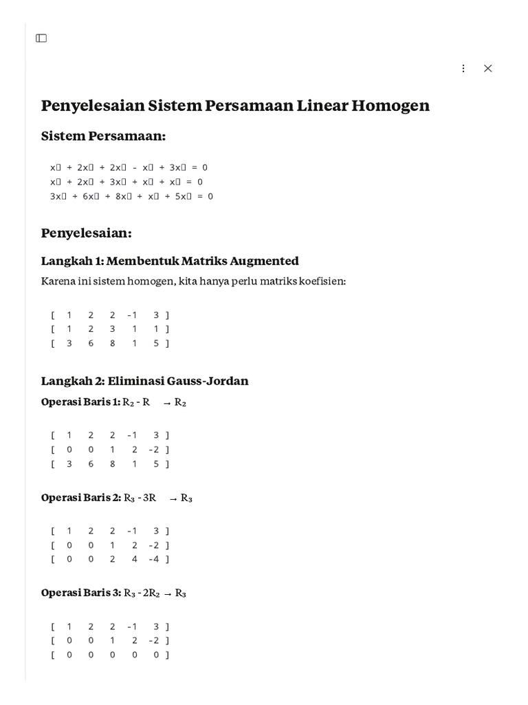 Penyelesaian Sistem Homogen Linear | PDF