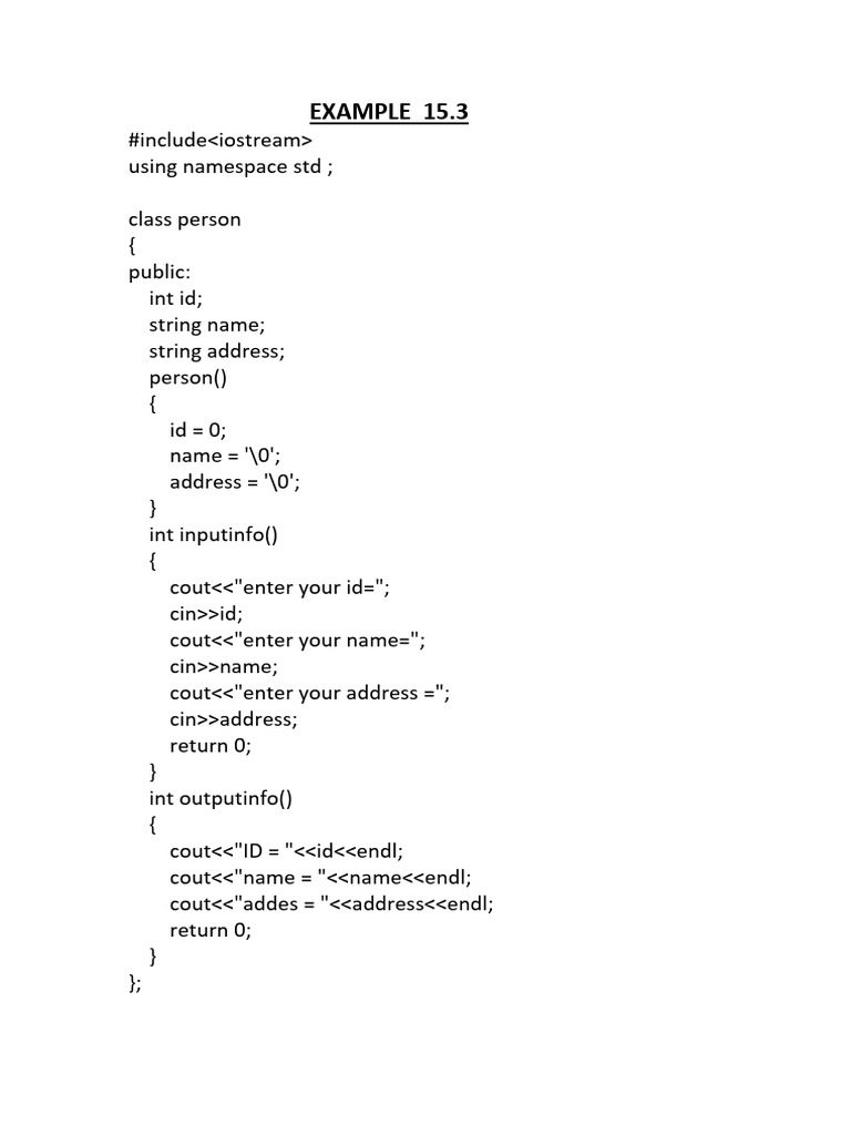 C++ Class Examples for Input/Output | PDF | Namespace | Computer ...