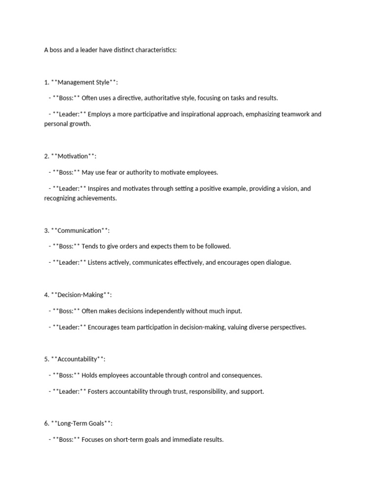 Difference Between A Boss and A Leader | PDF