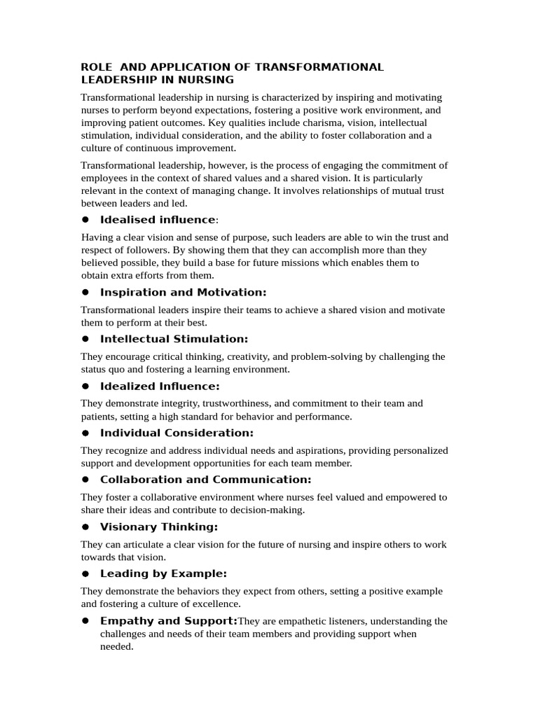 Role and Application of Transformational Leadersh | PDF ...