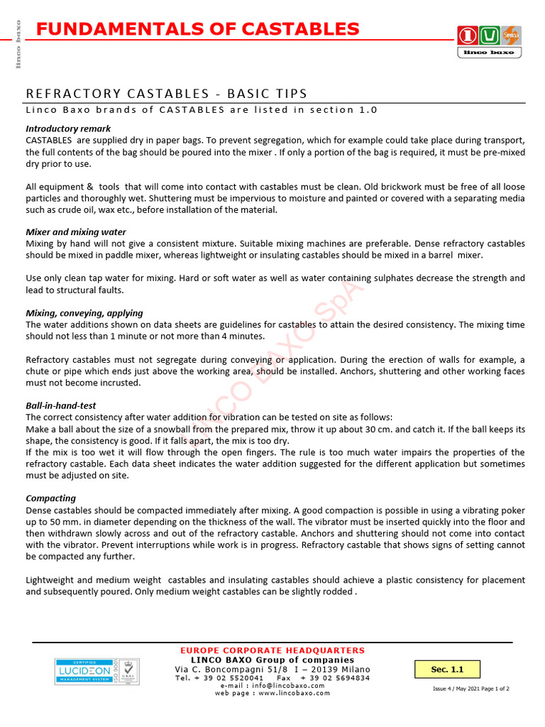 Refractory Castables: Essential Guidelines | PDF | Refractory ...