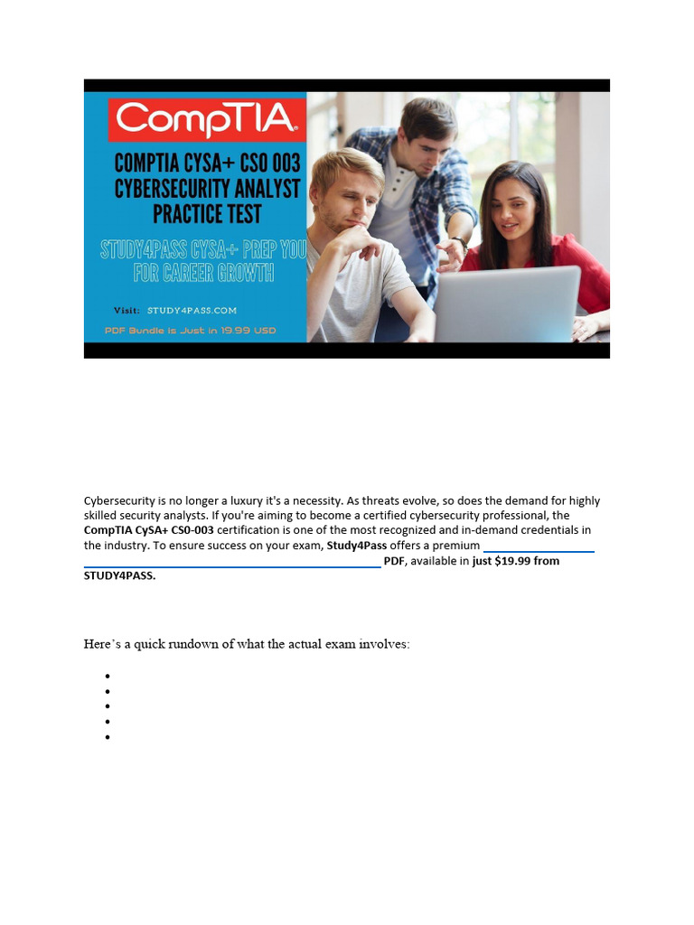 CySA+ CS0 003 Practice Test PDF Is Just in 19.99 USD From Study4Pass ...