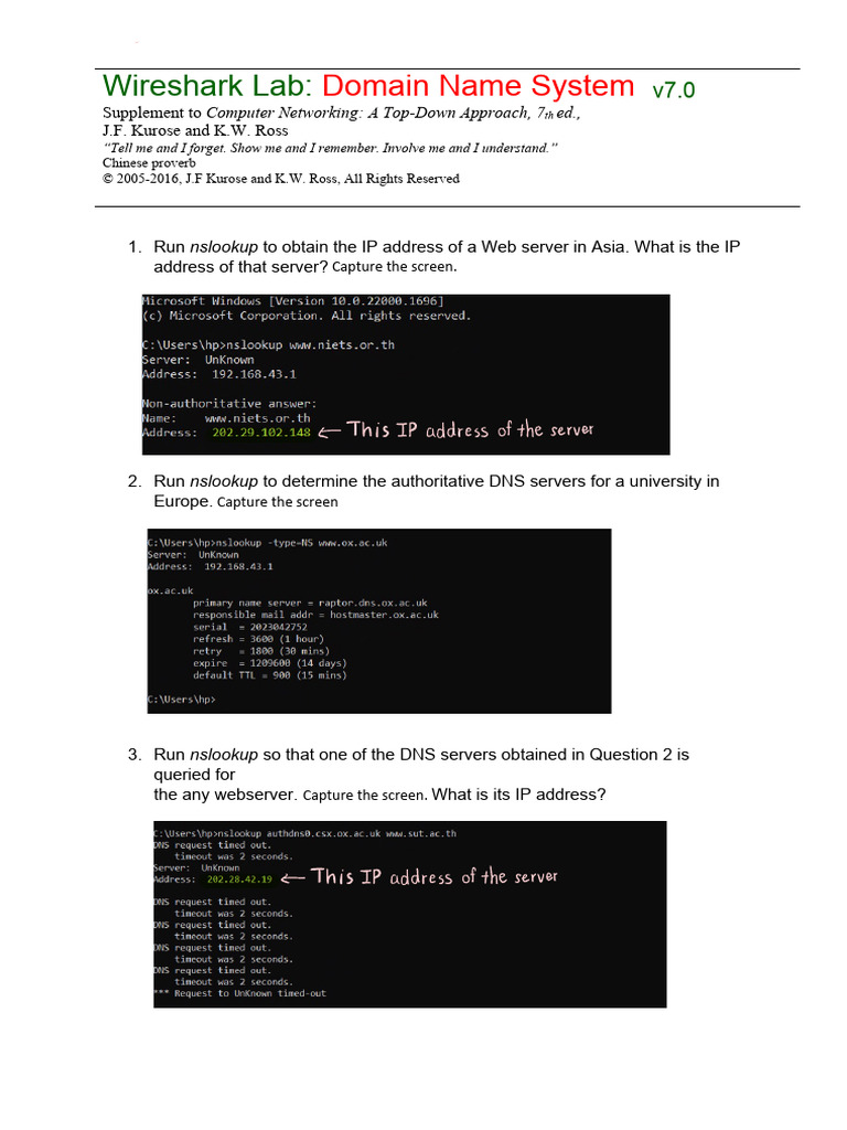 Wireshark Lab:: Domain Name System | PDF