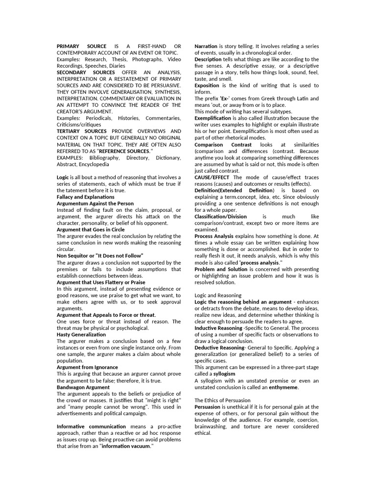 Primary Source Is A First | PDF | Argument | Reason