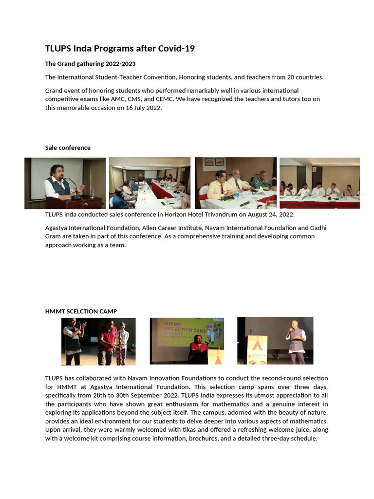 TiGES TLUPS Inda Programs After Covid-19 | PDF