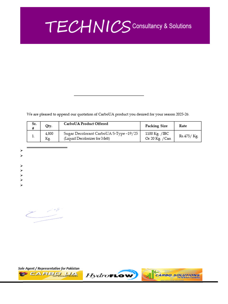 CarboUA Quotation for Unicol Limited | PDF