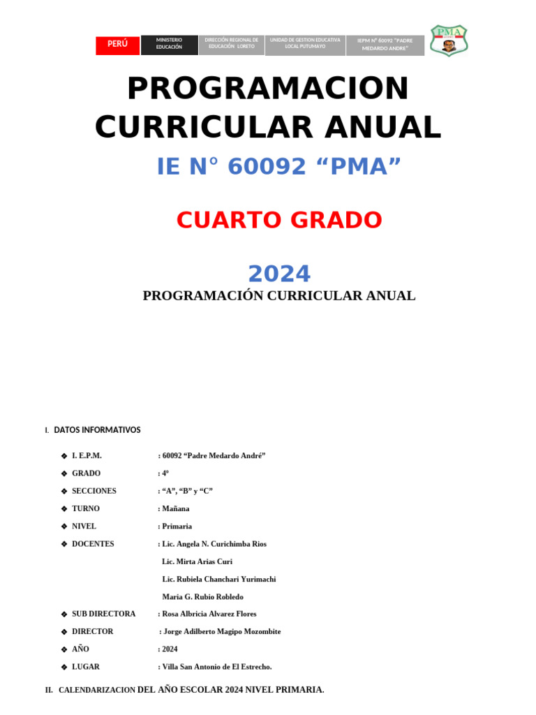 Programación Curricular 2024 Cuarto Grado | PDF | Aprendizaje | Escuelas