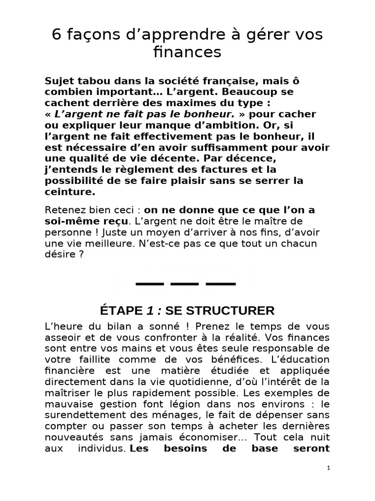 Gérer vos finances : 6 étapes clés | PDF