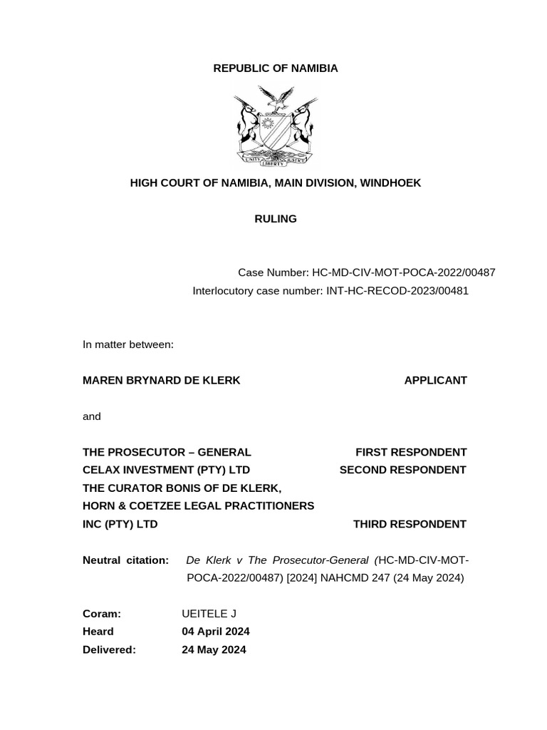 Namibia High Court Ruling on POCA Case | PDF | Arrest | Extradition