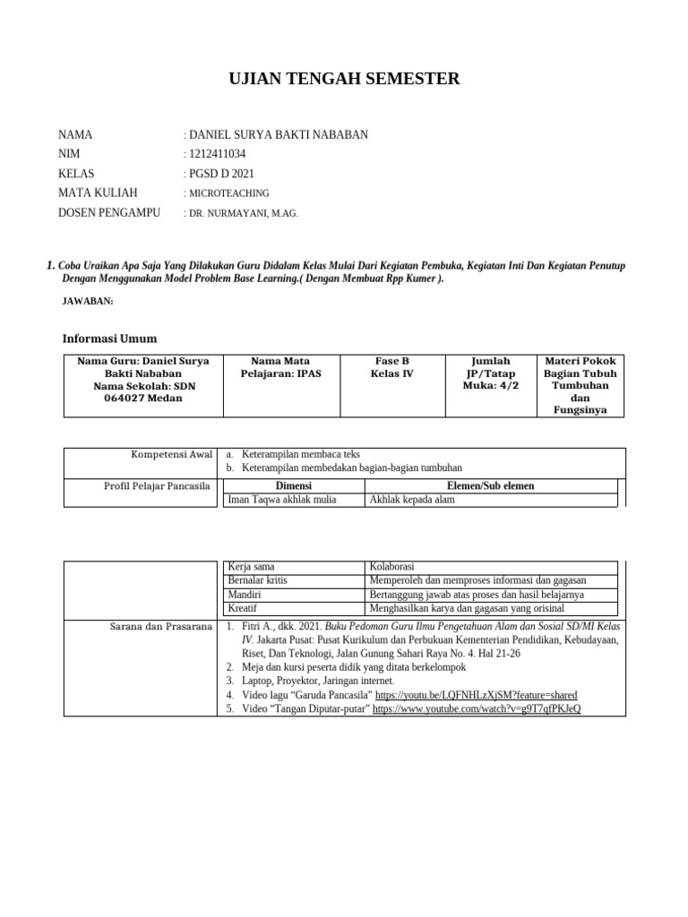 RPP Microteaching: Problem Based Learning | PDF