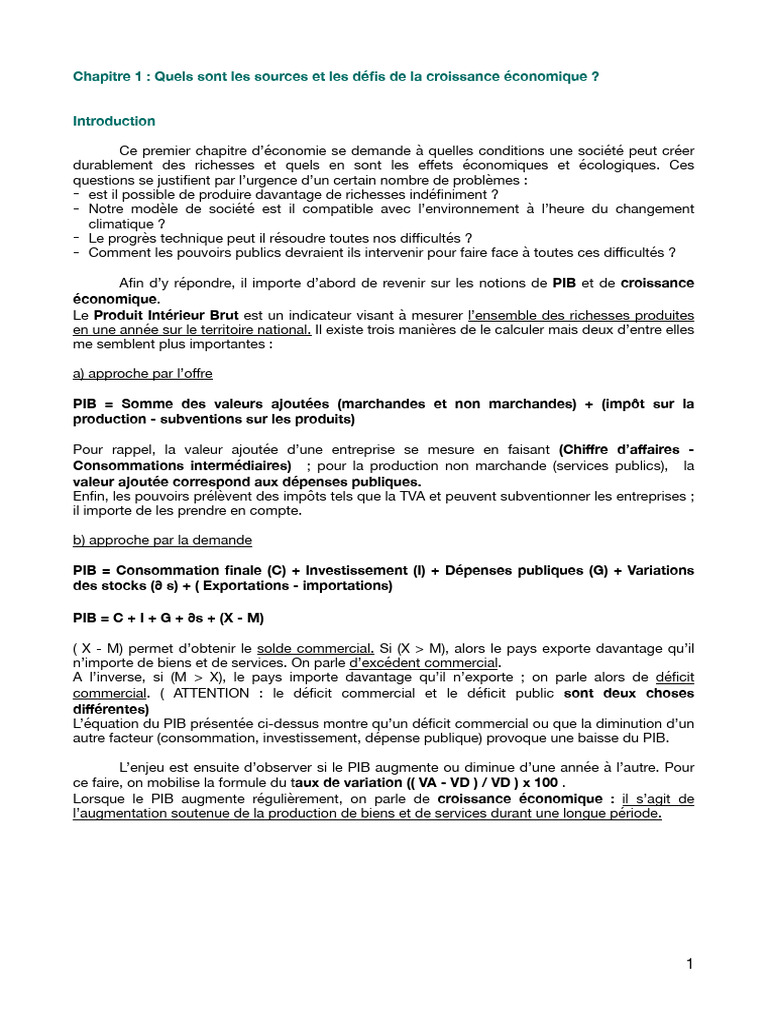 Défis et sources de la croissance économique | PDF | Croissance ...