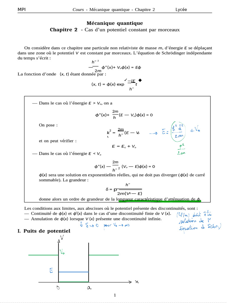 MecaQ Ch2 Potentiel | PDF | Mécanique quantique | Équation de Schrödinger