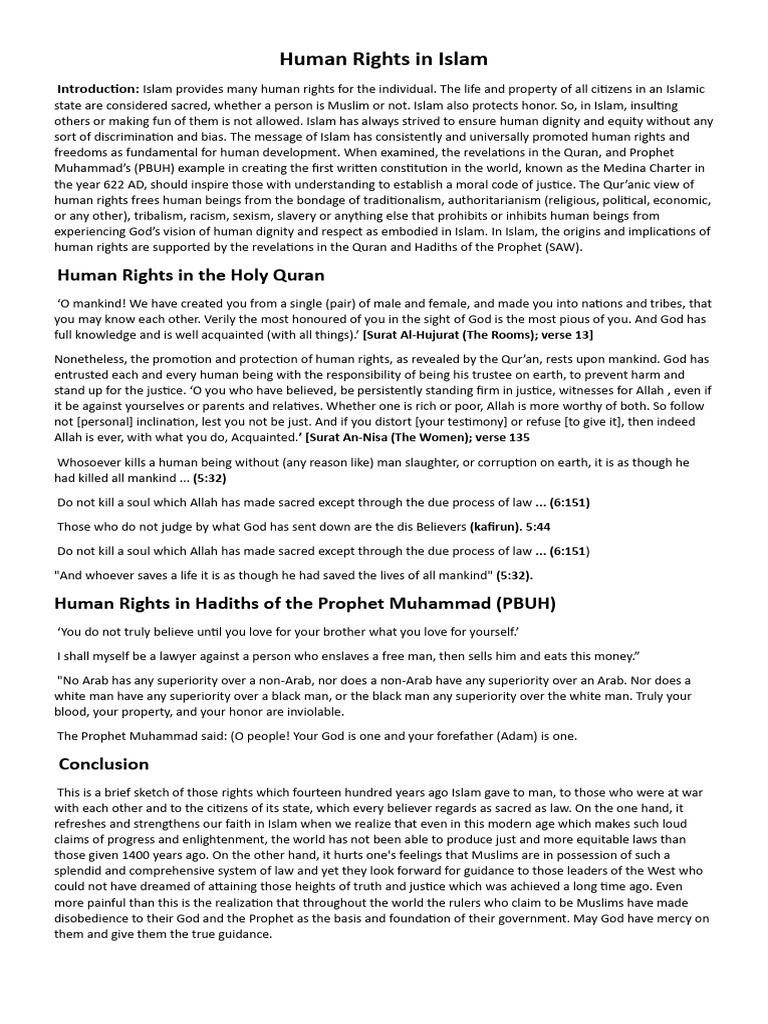Human Rights in the Quran and Hadith | PDF | Quran | Islam