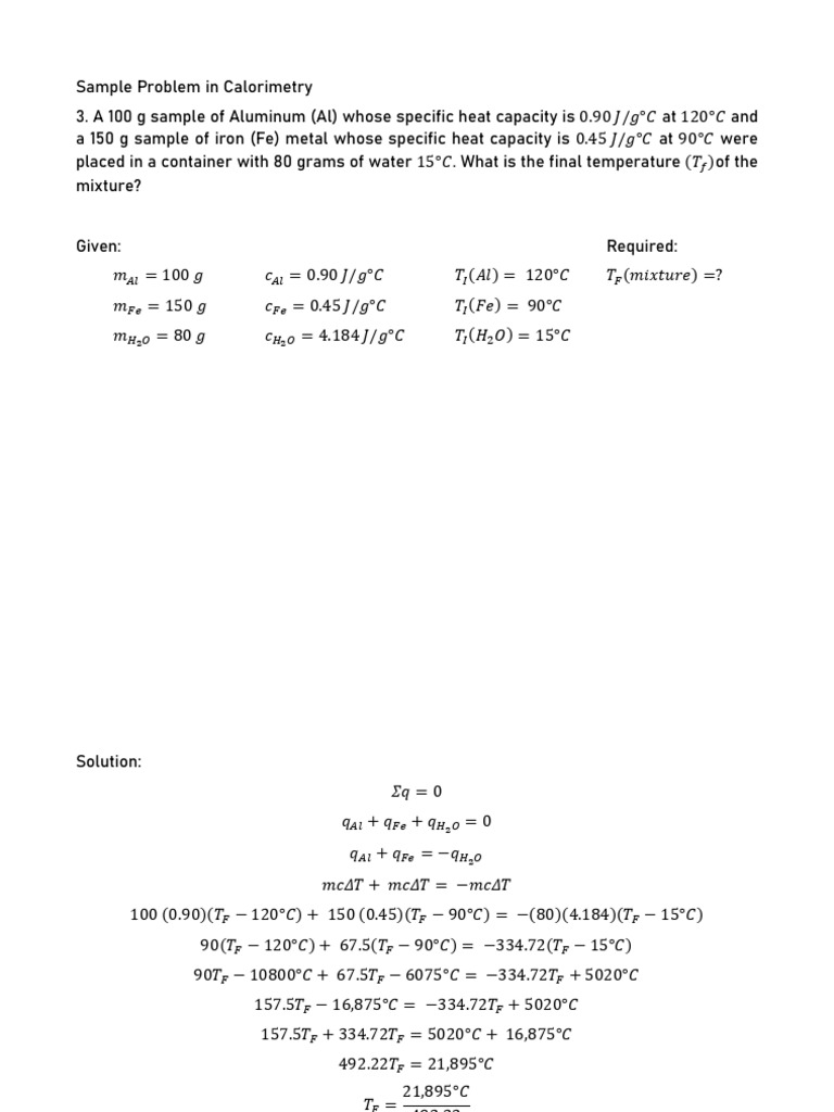 Solution in Sample Problem in Calorimetry 2 | PDF