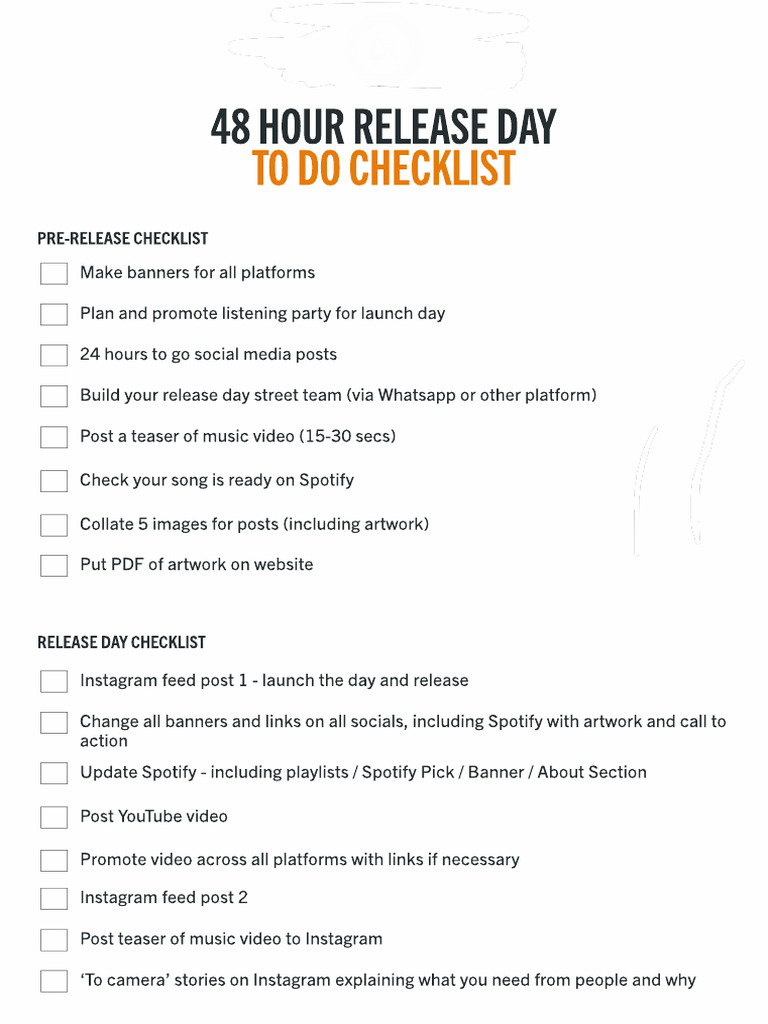 48 Hour Release Day To Do Checklist PDF