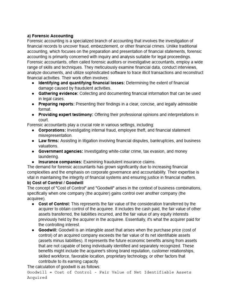 Forensic Accounting and Goodwill Explained | PDF | Goodwill (Accounting ...
