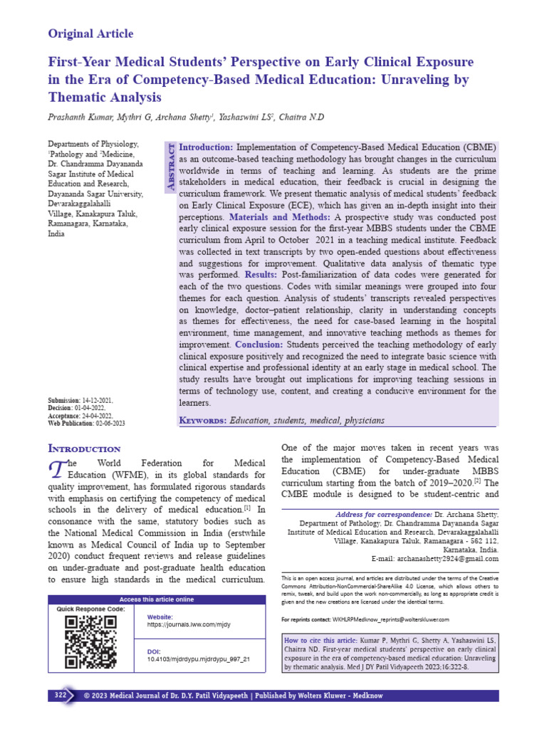 First Year Medical Students Perspective On Early.5 | PDF | Medicine | Data