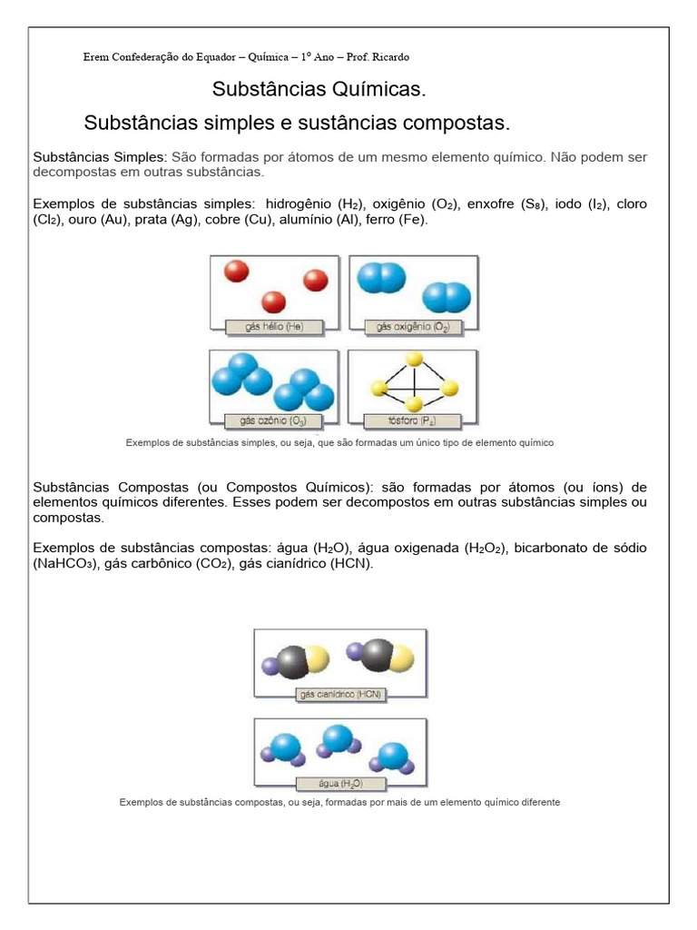 Substâncias Simples e Compostas em Química | PDF