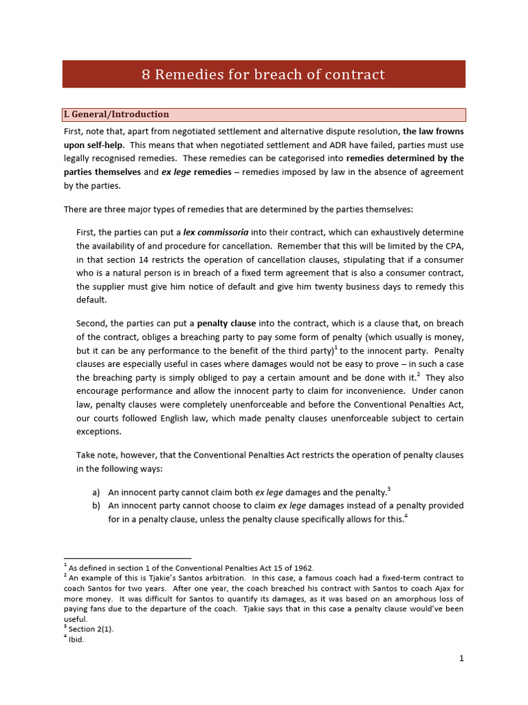 Remedies for Breach of Contract Explained | PDF | Legal Remedy ...