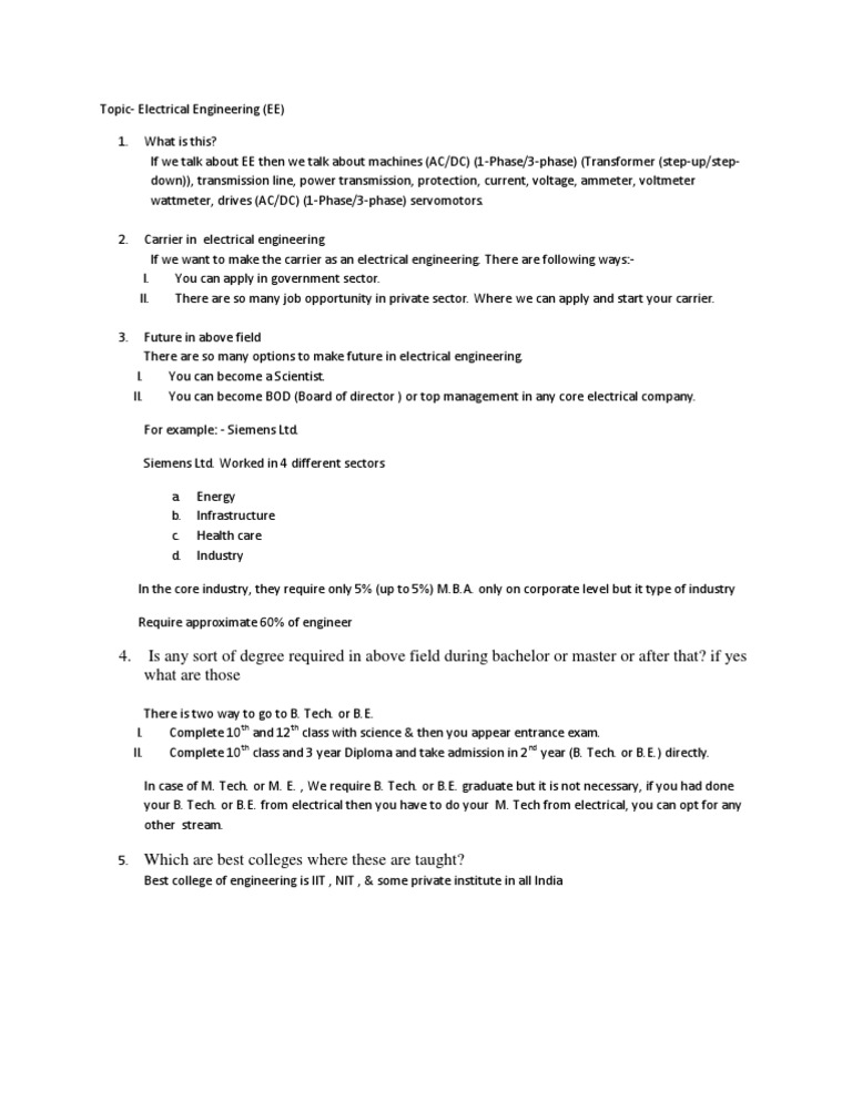 Electrical Engineering Career Guide | PDF | Technology & Engineering