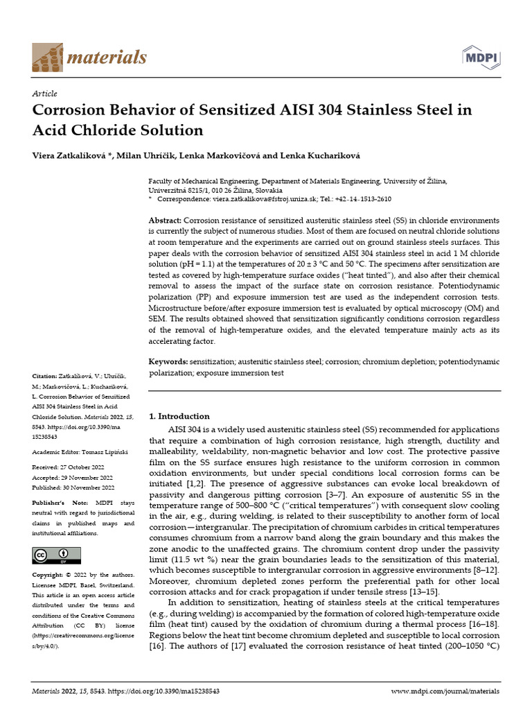 Corrosion of AISI 304 in Acid Chloride | PDF | Stainless Steel | Corrosion