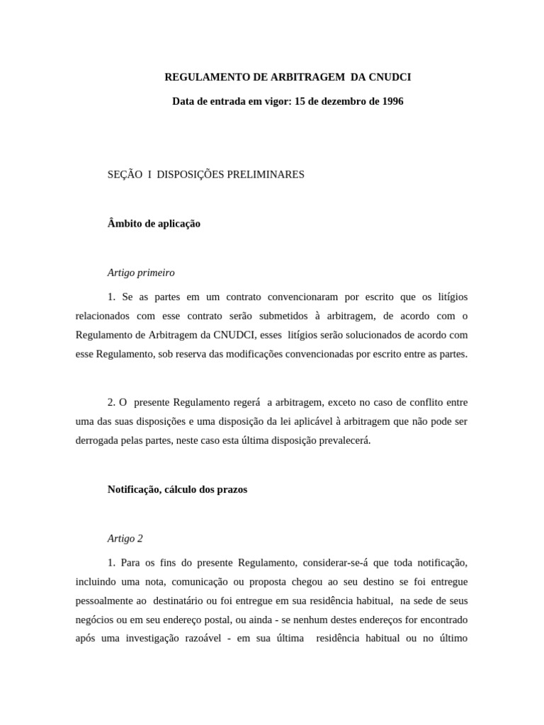 Regulamento de Arbitragem CNUDCI | PDF | Arbitragem | Sentença (jurídico)