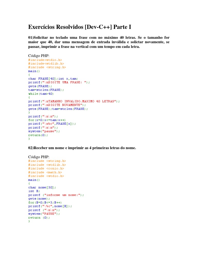 Exercícios Resolvidos em C e C++ | PDF | Computadores