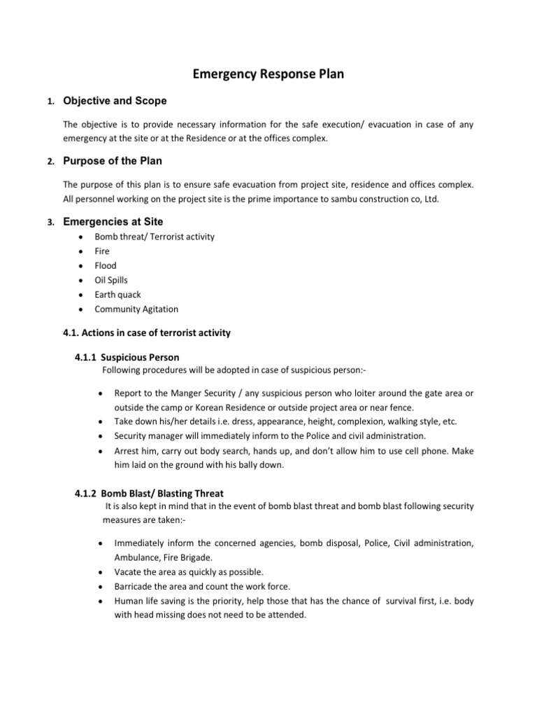 Emergency Response Plan Good | PDF
