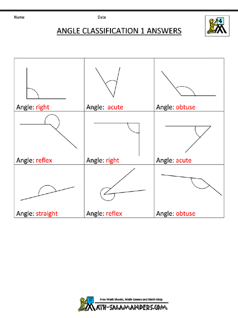 4th Grade Geometry Angle Classification 1ans | PDF