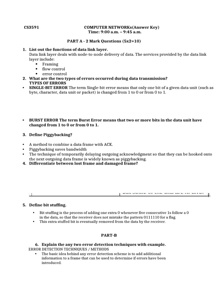 Computer Networks Exam Answer Key | PDF | Internet Protocols | Data ...