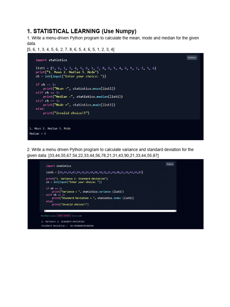 Python Programs for Statistical Analysis | PDF