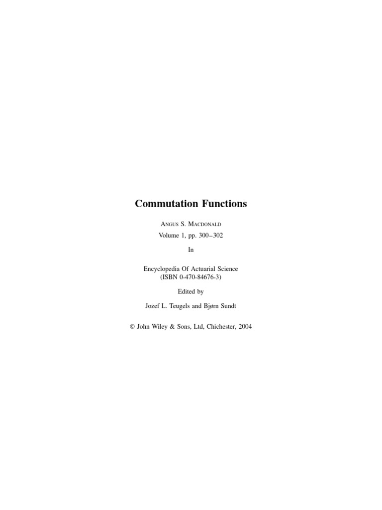 Commutation Functions in Actuarial Science | PDF | Actuarial Science ...