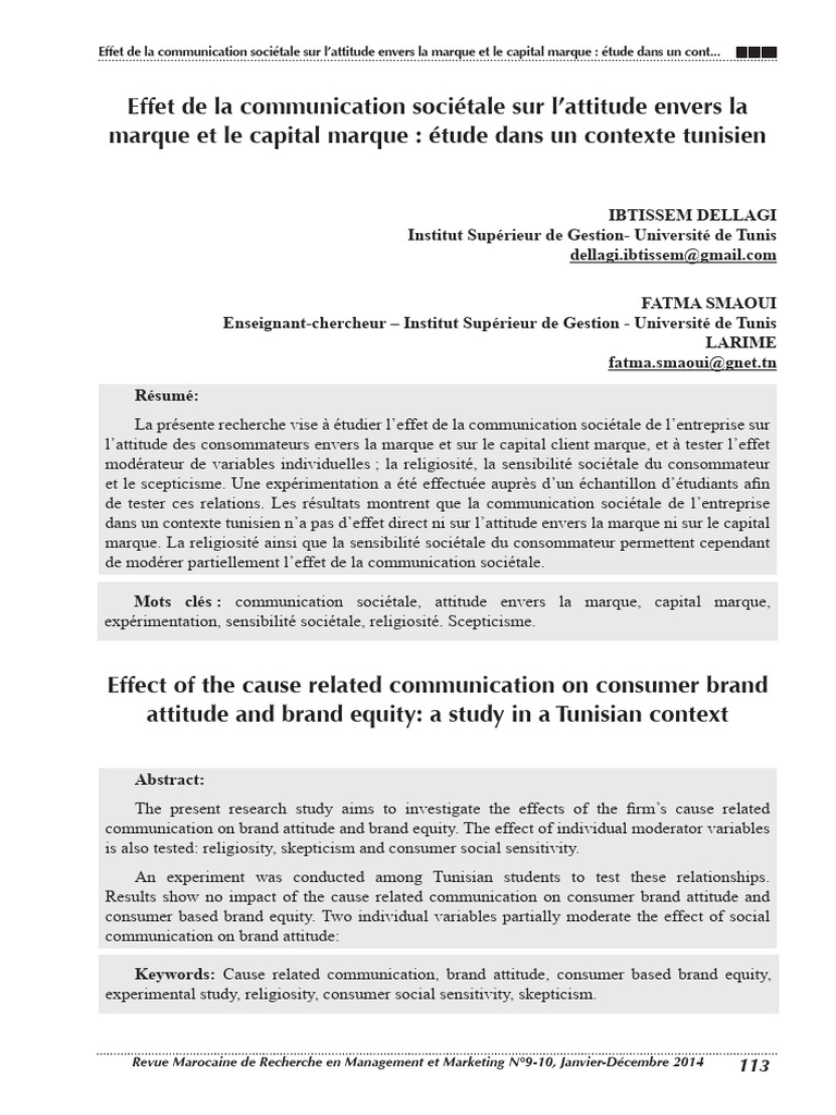 Impact de la communication sociétale en Tunisie | PDF | Marque ...