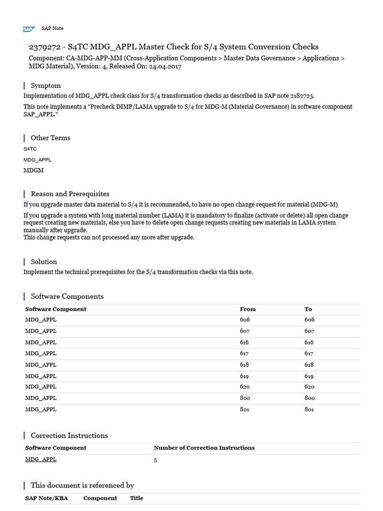 S4TC MDG - APPL Master Check For S4 System Conversion Checks | PDF ...
