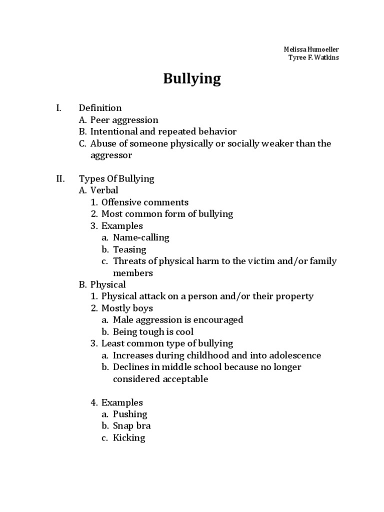 Bullying Outline Bullying