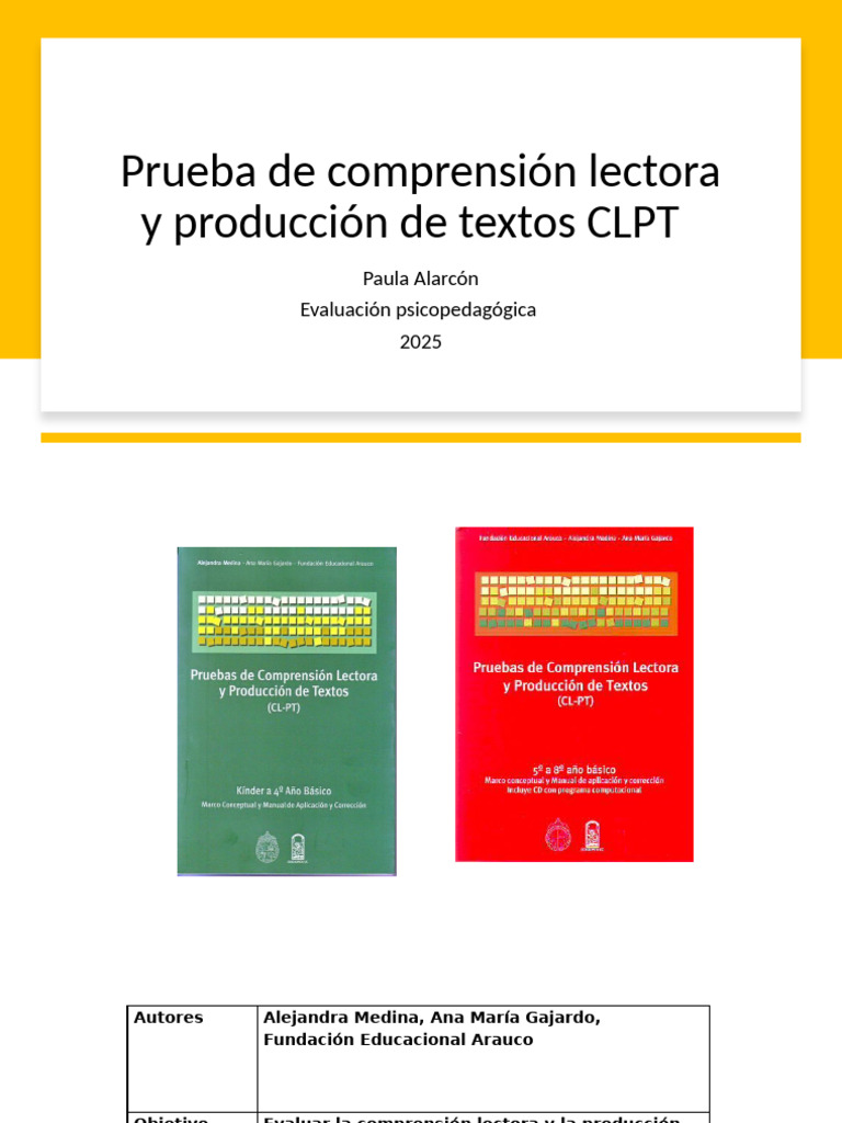 Evaluación CLPT: Comprensión y Producción | PDF | Comprensión lectora ...