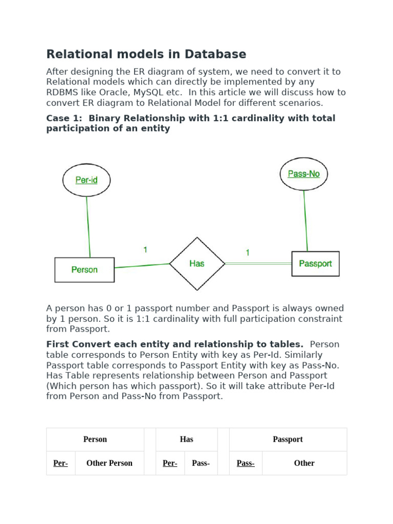 Converting ER Diagrams to Relational Models | PDF | Relational Model ...