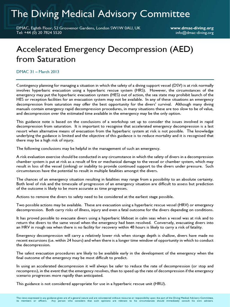 Emergency Decompression Guidelines | PDF | Underwater Diving ...