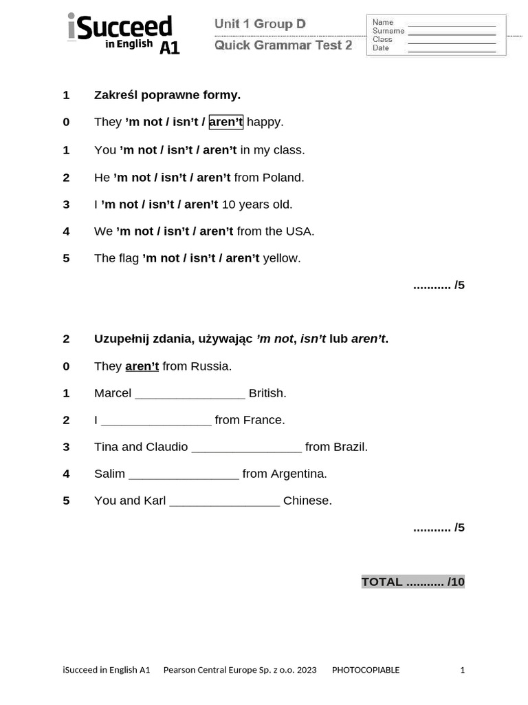 Class 2 Grammar Worksheet | PDF