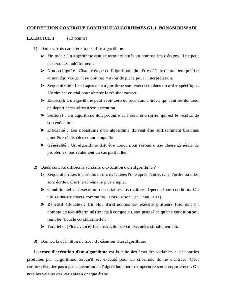 Correction Contrôle Algorithmes GL 1 | PDF | Structure de contrôle ...