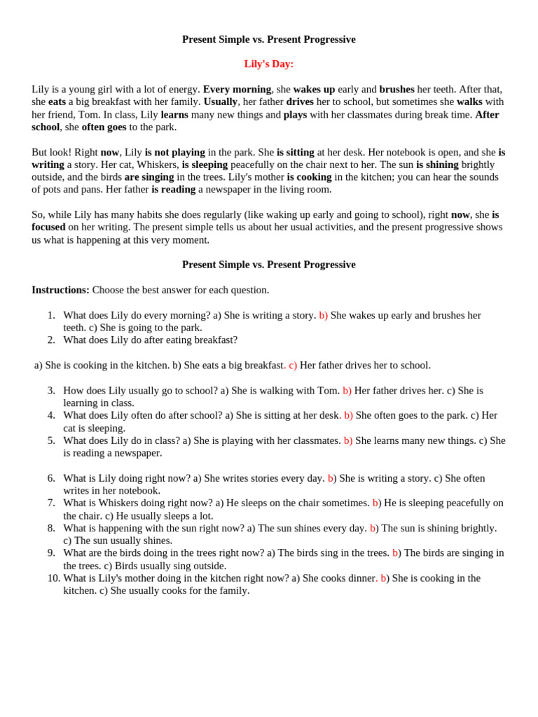 Present Simple vs. Progressive Tenses | PDF