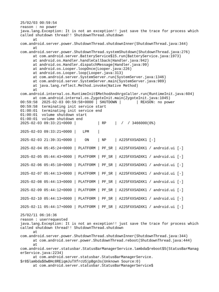 Android Shutdown and Reboot Logs | PDF | Mobile Software | Embedded Linux