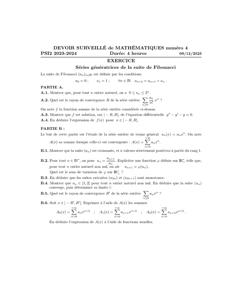 Devoir de mathématiques : séries génératrices et matrices nilpotentes ...