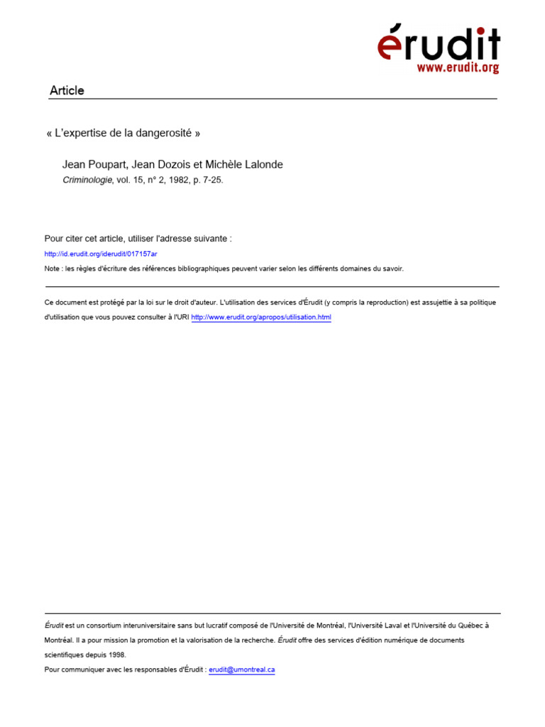 Expertise de la dangerosité en criminologie | PDF | Criminologie ...